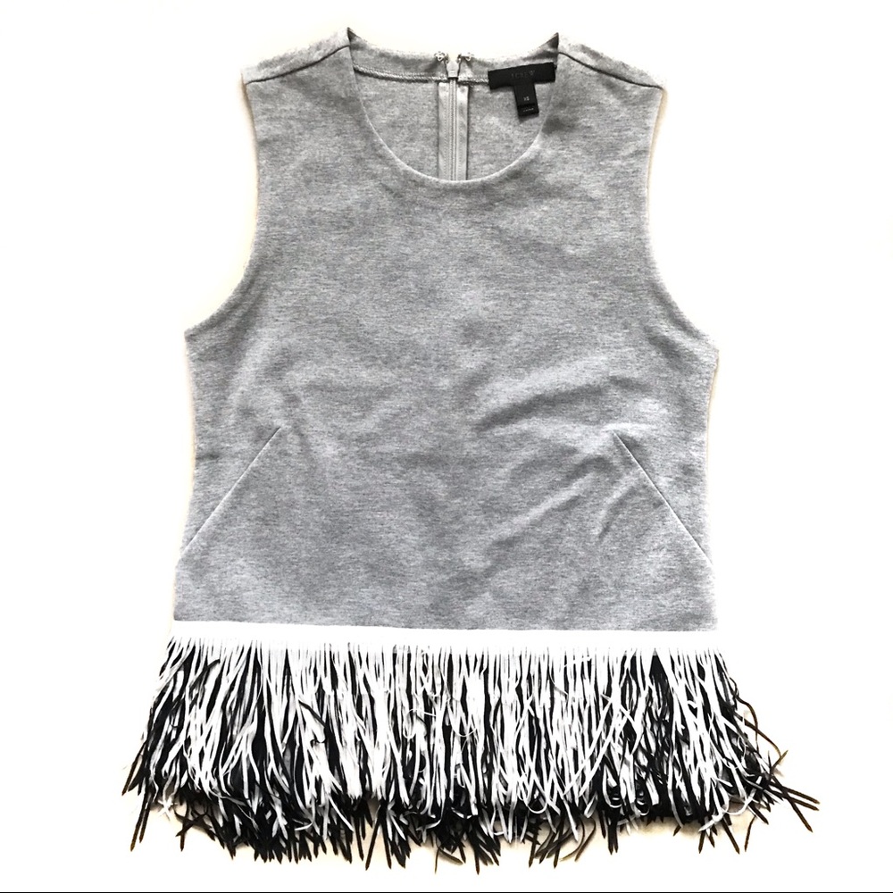 J. Crew Gray Structured Fringe Sleeveless Top XS
